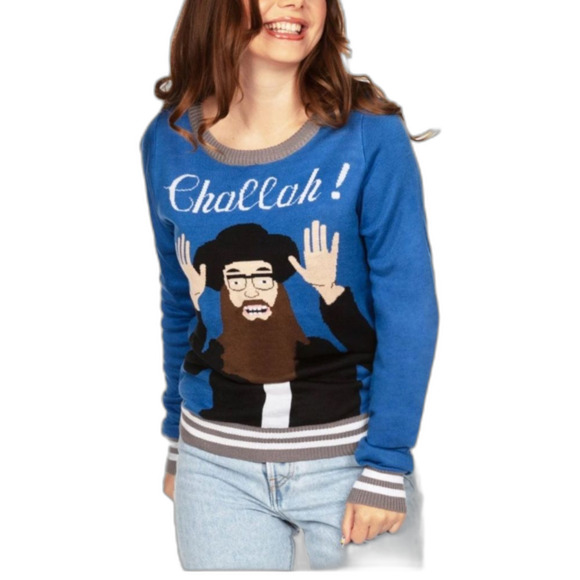 Tipsy Elves Hanukkah Challah Blue Crewneck Holiday Sweater Size XS - Picture 1 of 12